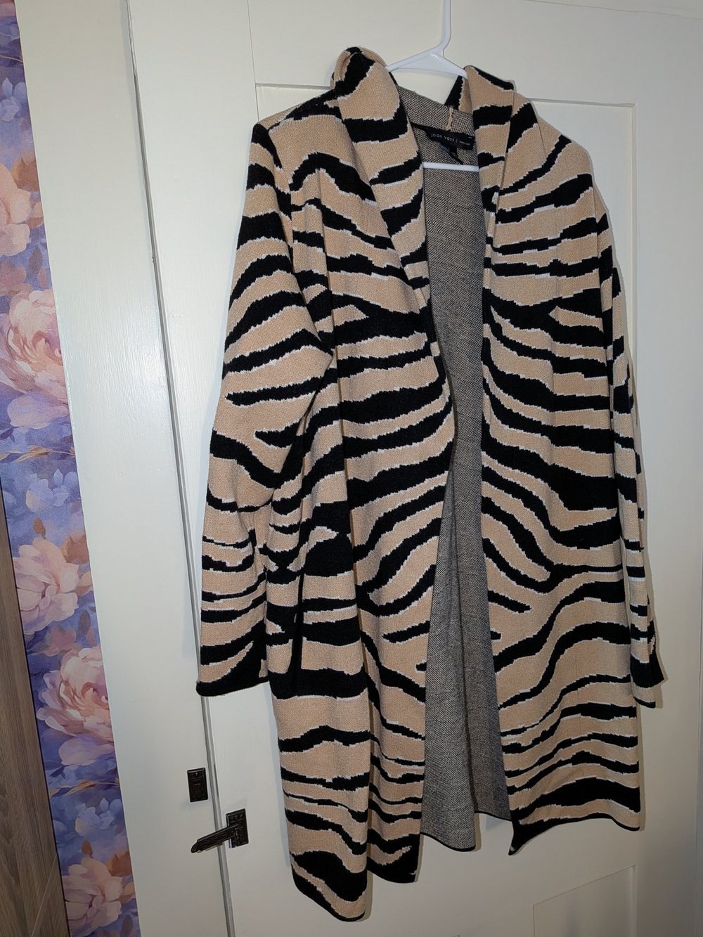 Joan Vass Zebra-Print Open Cardigan in Black & Beige